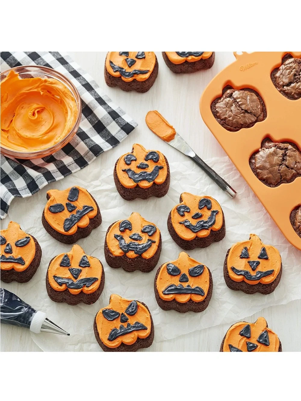 2 sets Wilton Orange Pumpkin Face Silicone Mold - 6 Cavity